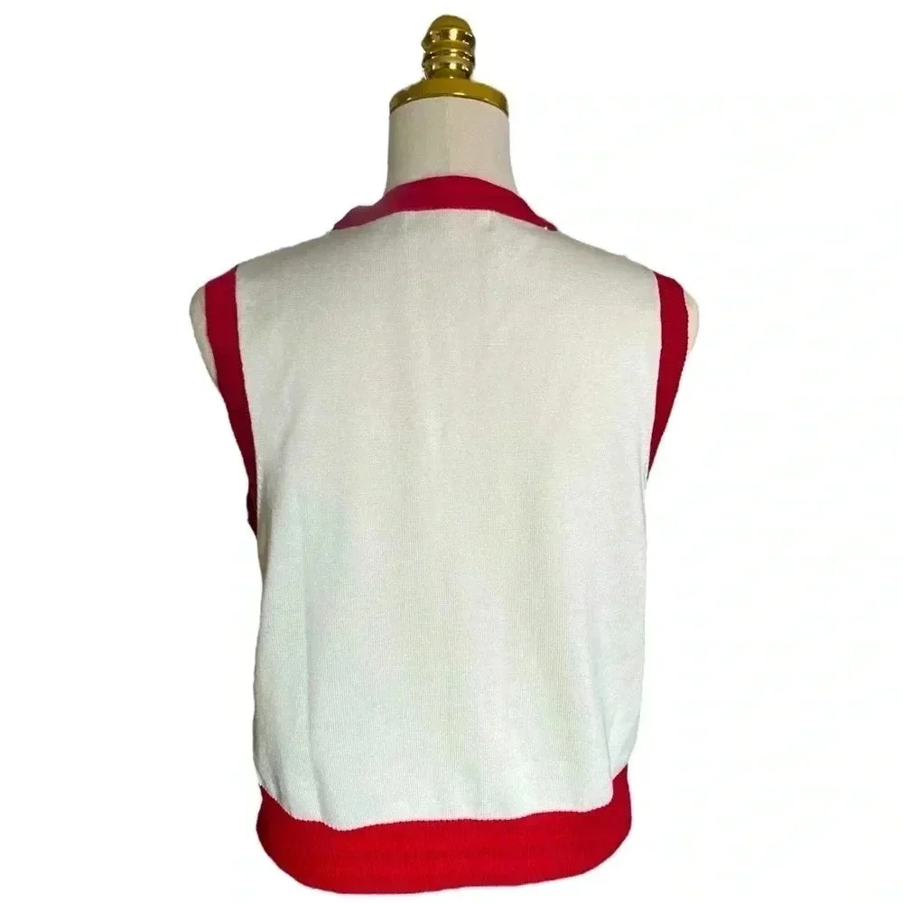 BELLE POQUE Women's White Cherry Coded Embroidered Crop Knit Sweater Vest Size M - Picture 4 of 10